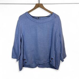 Poetry 100% Linen Top Light Blue Women Size 18 Lagenlook Summer Vacation Resort